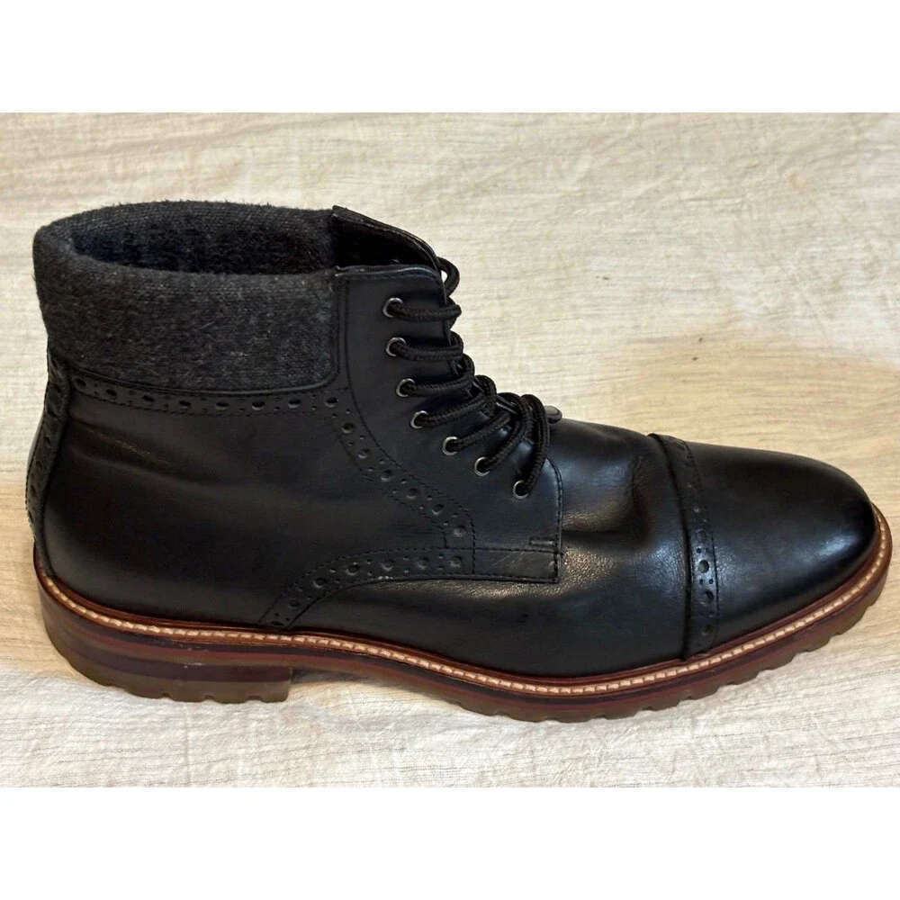 Johnston Murphy JM1850 Men’s 10M Black Cap Toe Brogue Boots Lug Sole